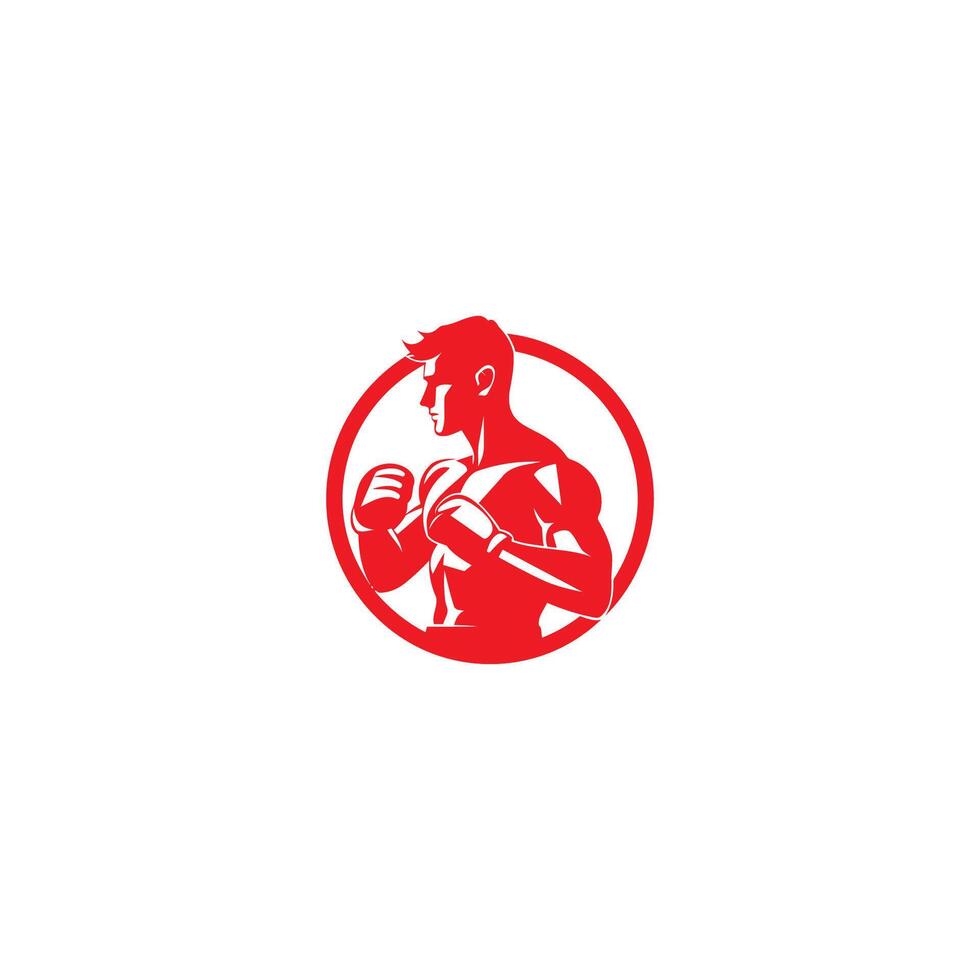 AI generated Muscular Boxer logo with boxing ring background - boxing emblem, logo design, illustration on white background vector