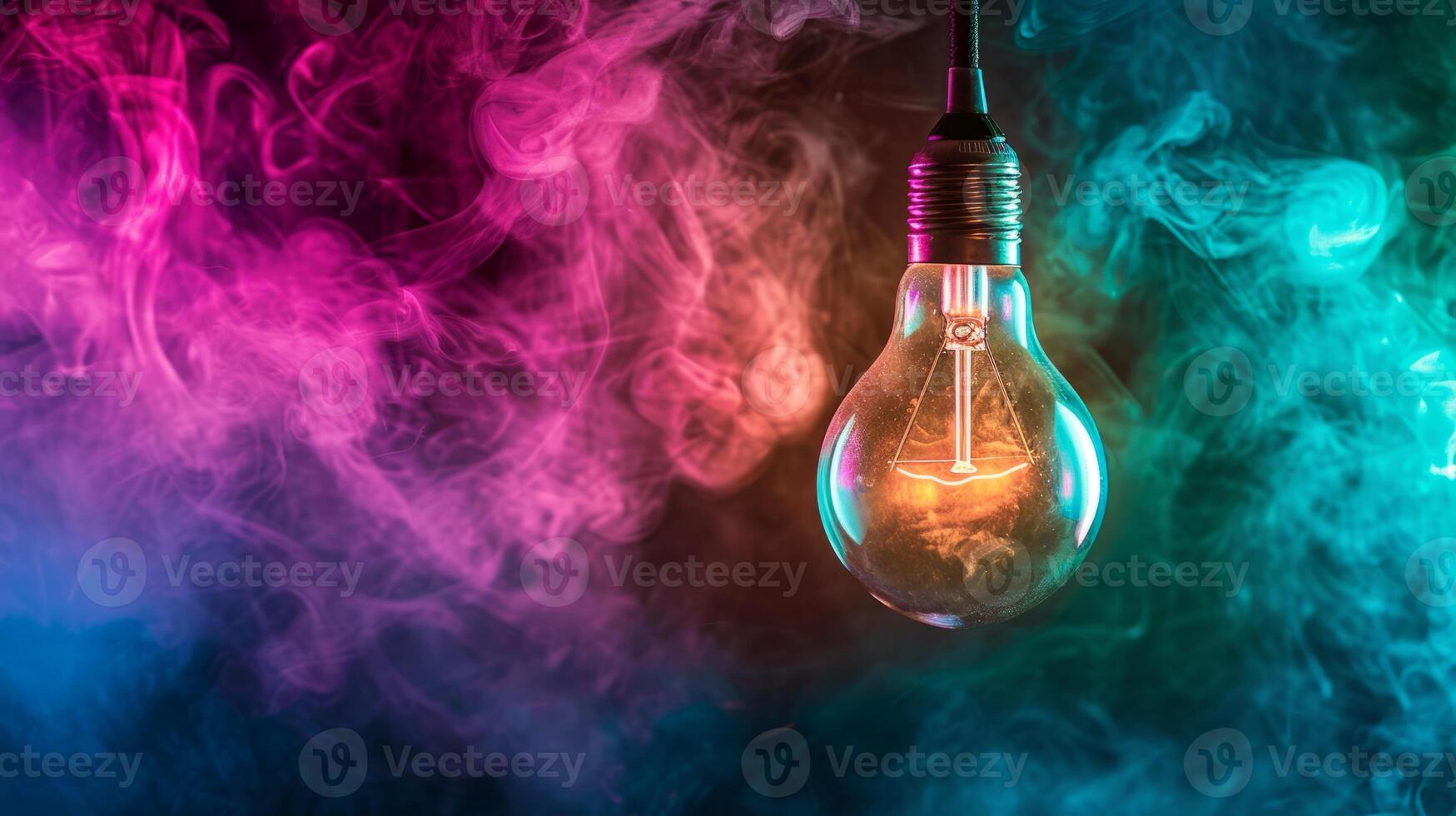 AI generated Creative Light bulb with Vibrant Colored Smoke photo