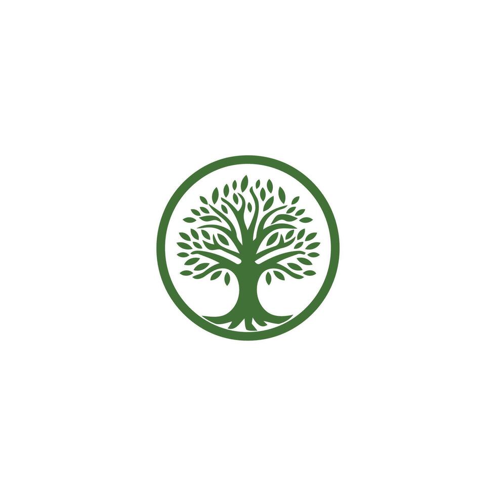 AI generated Tree logo icon template design. Garden plant natural line symbol. Green branch with leaves business sign. Vector illustration.