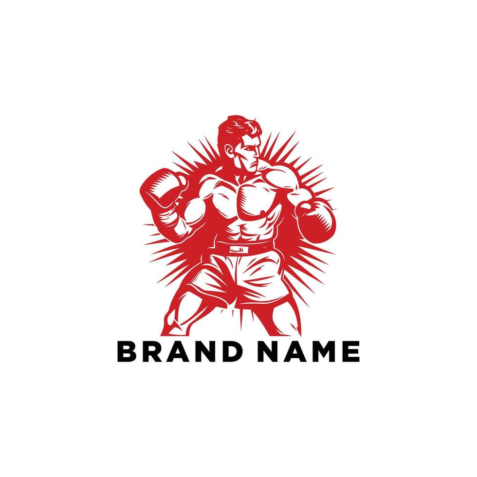 AI generated Muscular Boxer logo with boxing ring background - boxing emblem, logo design, illustration on white background vector