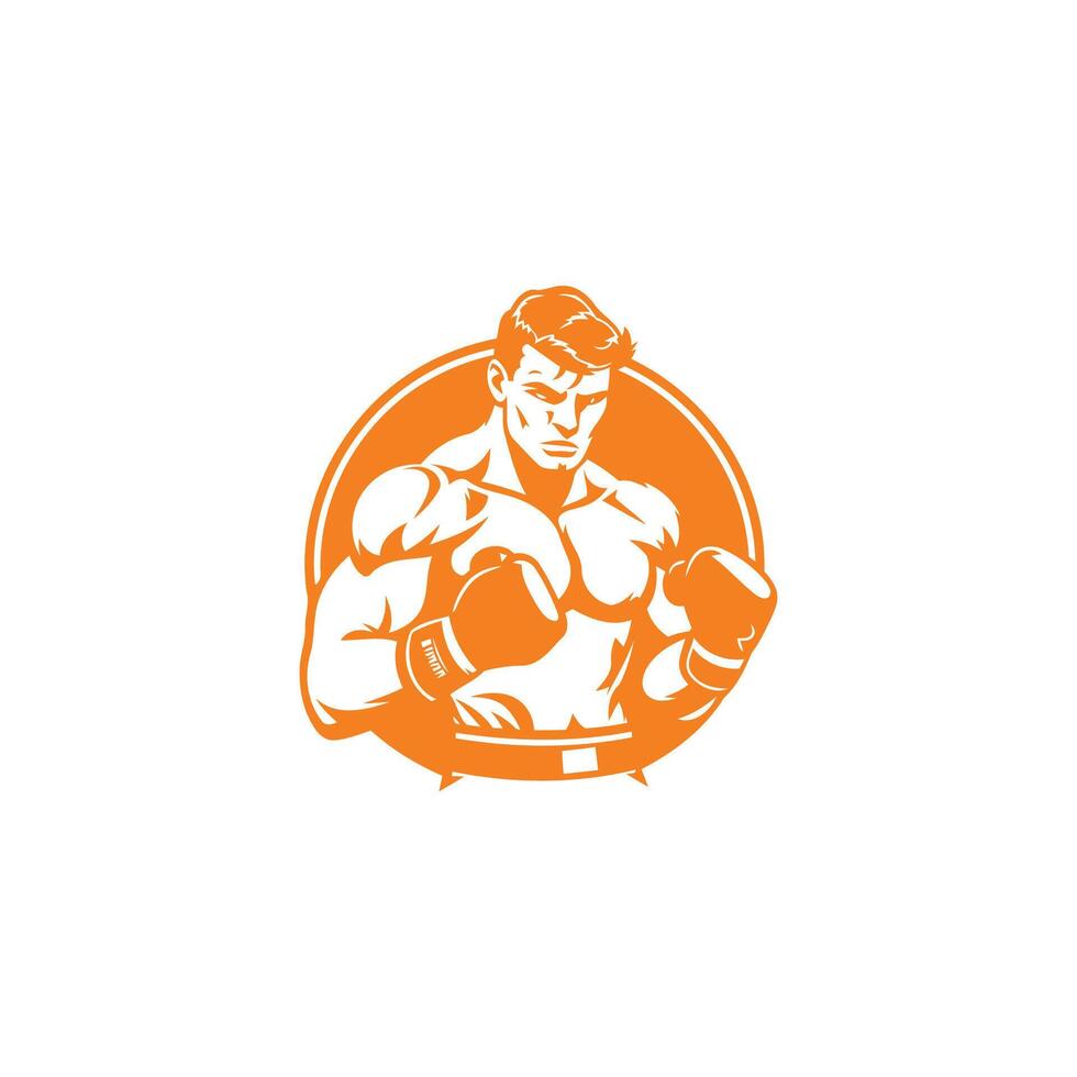 AI generated Muscular Boxer logo with boxing ring background - boxing emblem, logo design, illustration on white background vector