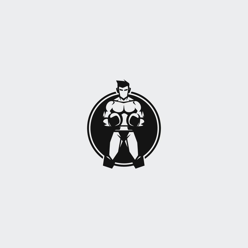 AI generated Muscular Boxer logo with boxing ring background - boxing emblem, logo design, illustration on white background vector