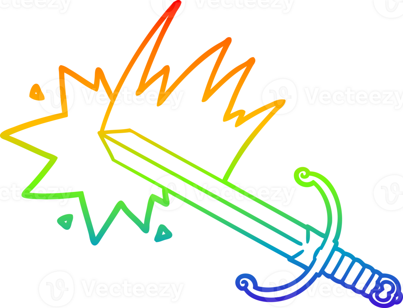 regnbågsgradient linjeteckning svängande tecknade svärd png