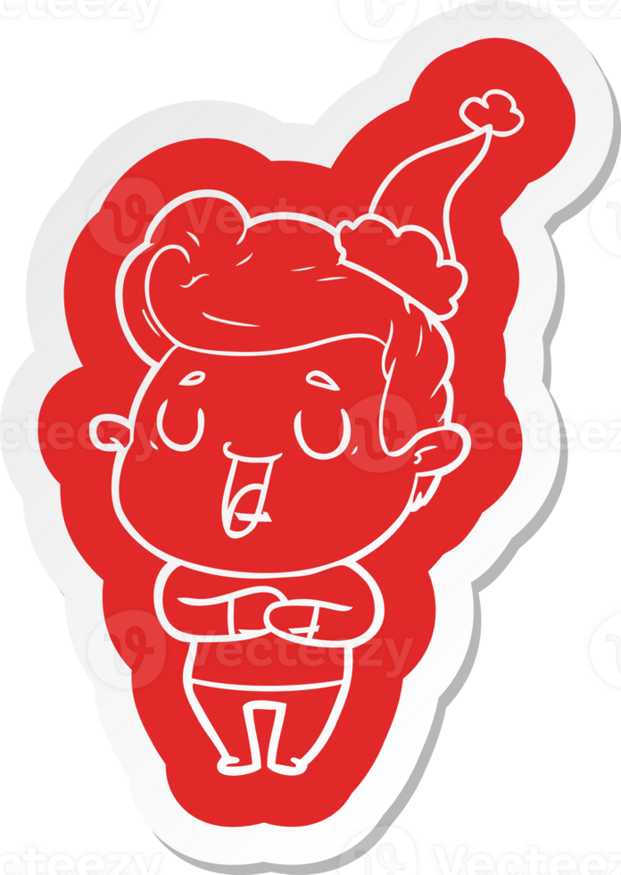 happy cartoon  sticker of a man wearing santa hat png