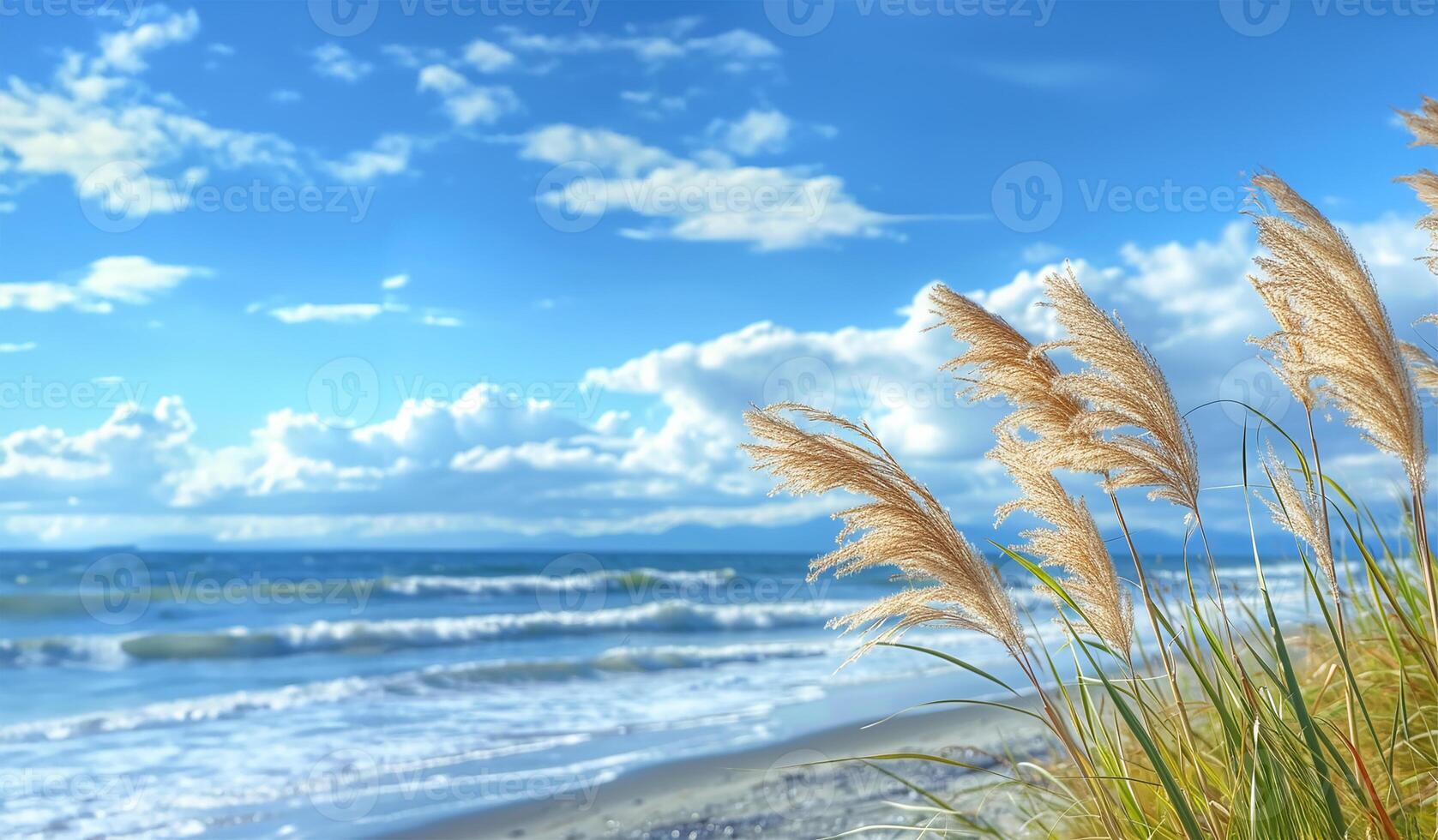 AI generated Graceful Seagrass by the Shore with Ocean Waves photo