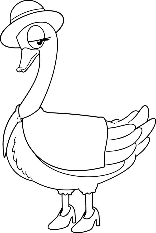 Black And White Goose Female Cartoon Character. Vector Illustration Isolated On White Background