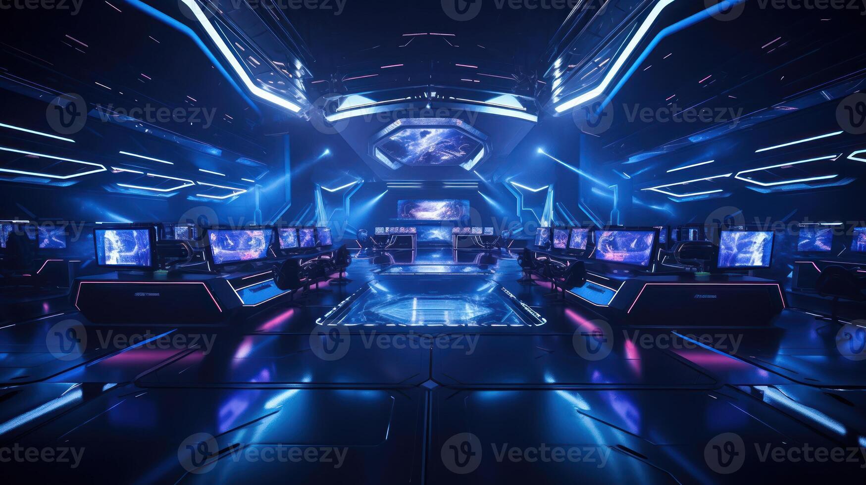 AI generated High-Tech Esports Arena with Gaming Stations photo