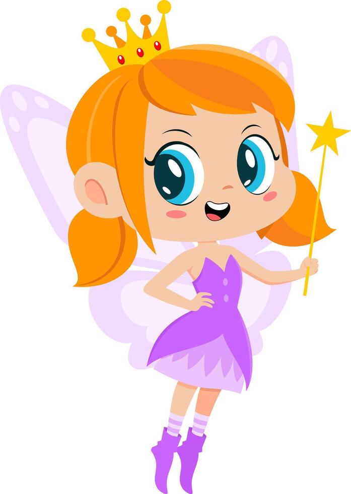 linda diente hada niña dibujos animados personaje volador con magia varita mágica vector