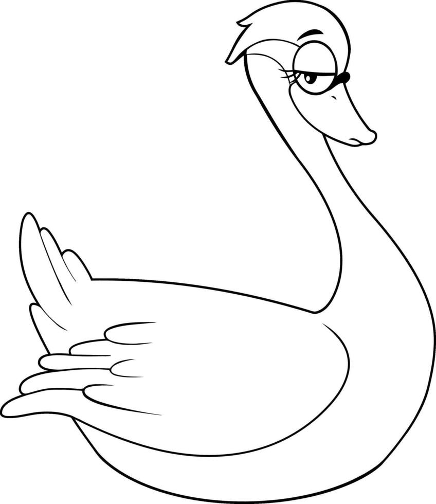 Black And White Cute Swan Bird Cartoon Character. Vector Illustration Isolated On White Background