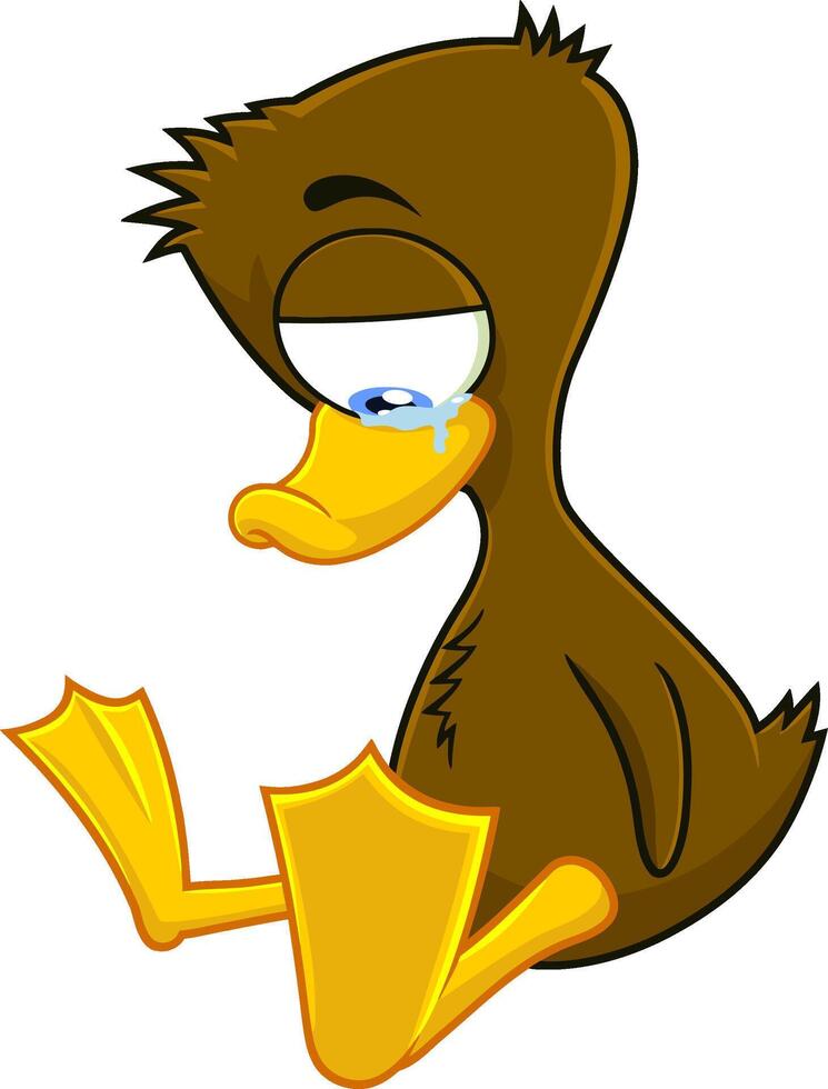 Ugly Duckling Cartoon Character Crying. Vector Illustration Isolated On White Background