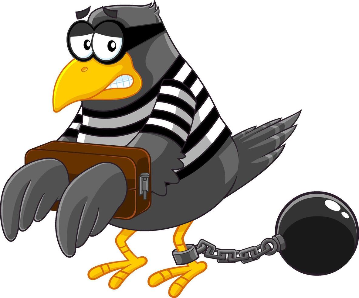 Jail Bird Cartoon Character. Vector Illustration Isolated On White Background