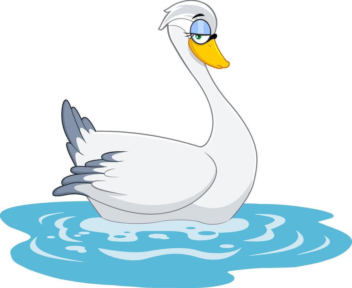 Cute Swan Cartoon Character. Vector Illustration Isolated On White Background