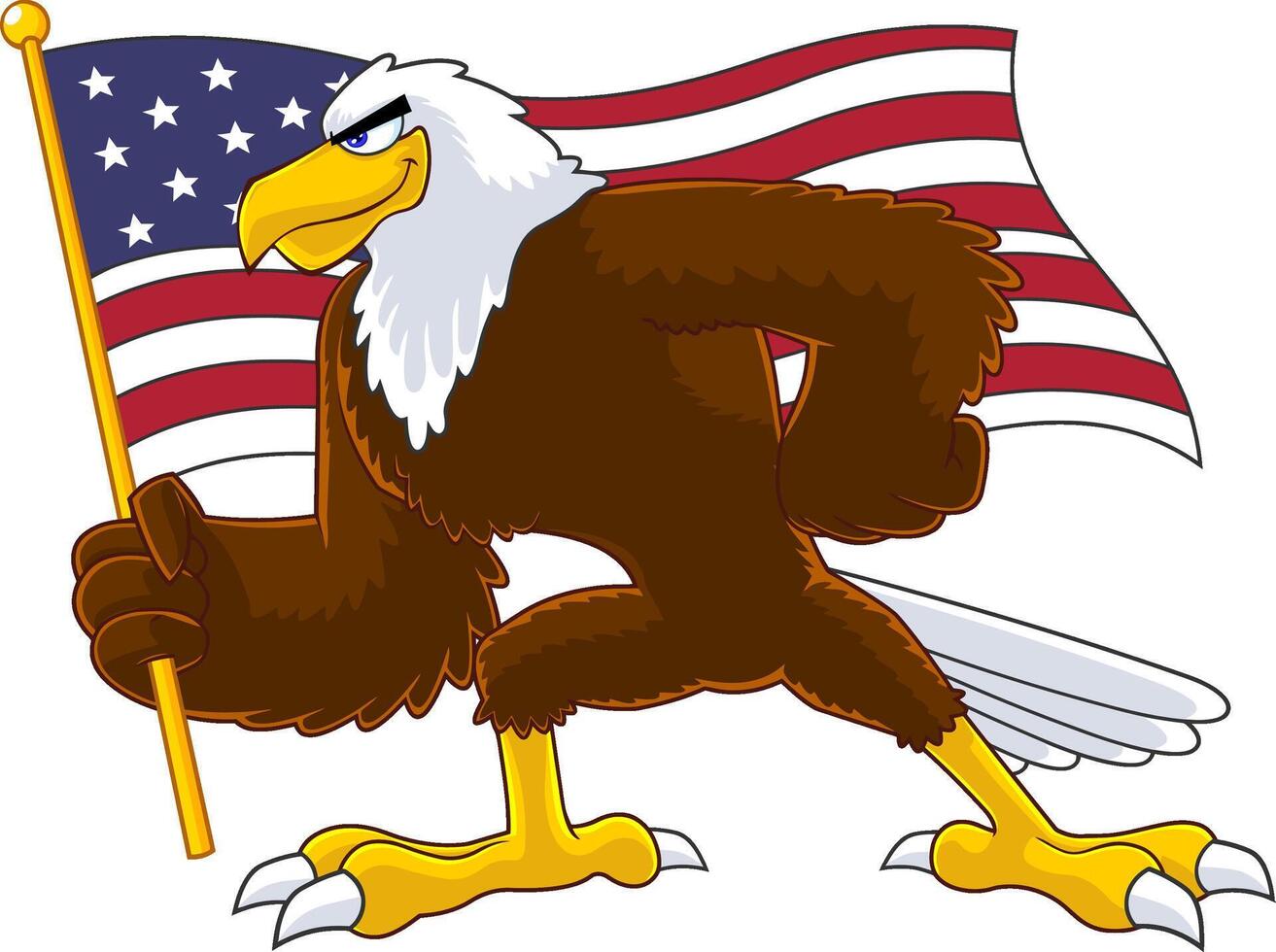 Eagle Bird Cartoon Character Waving American Flag vector