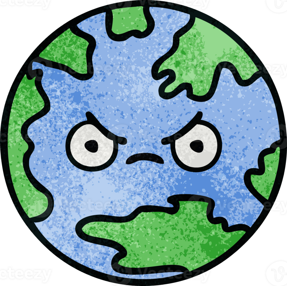retro grunge texture cartoon planet earth png