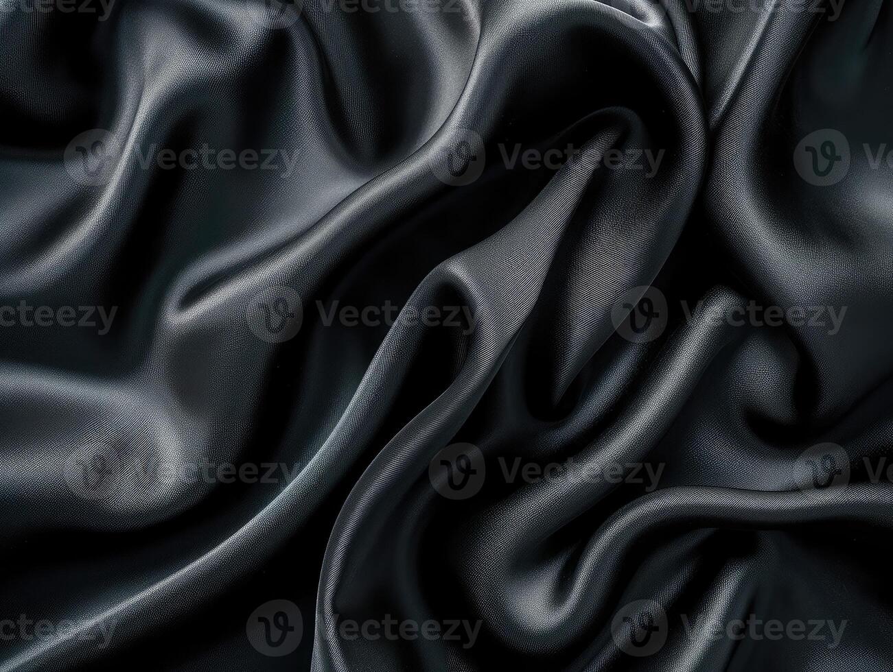 AI generated Black gray satin dark fabric texture luxurious shiny that is abstract silk cloth panorama background with patterns soft waves blur beautiful. photo