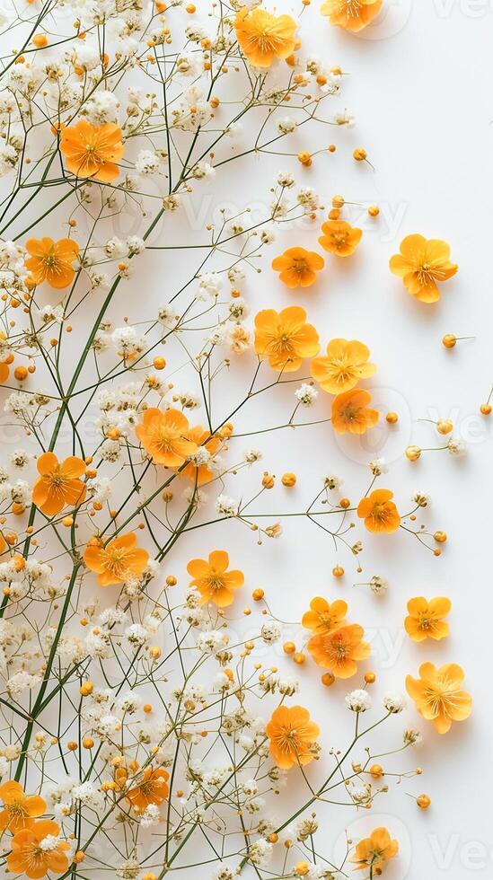 AI generated Gypsophila Glow Yellow Blooms from Above photo