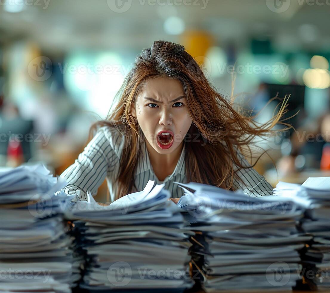 AI generated Deadline Despair Amidst Endless Paper photo