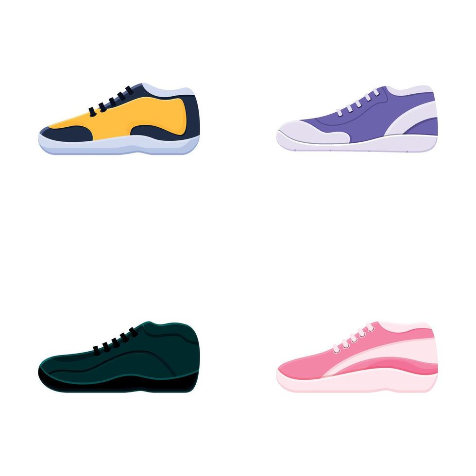 atlético zapatilla de deporte íconos conjunto dibujos animados vector. cómodo zapato para formación vector