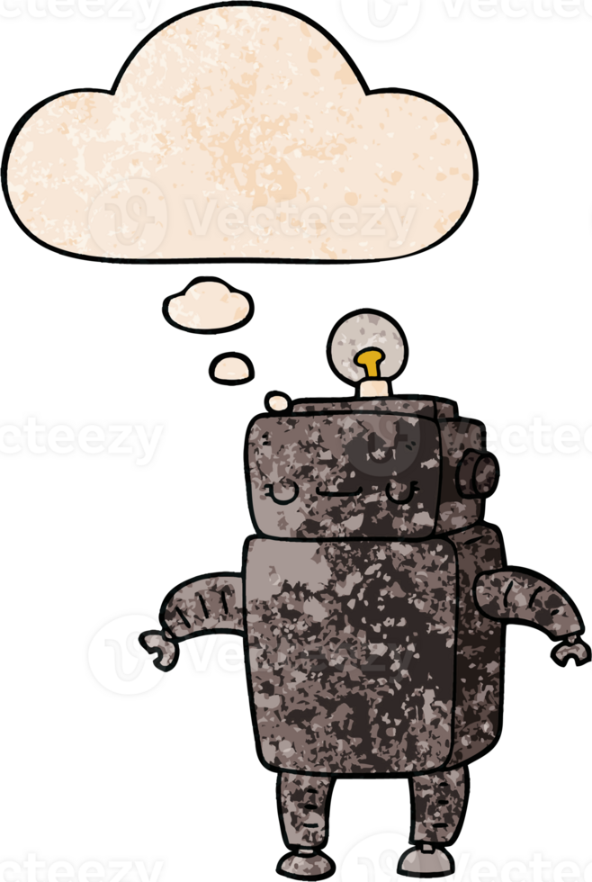 cartoon robot and thought bubble in grunge texture pattern style png