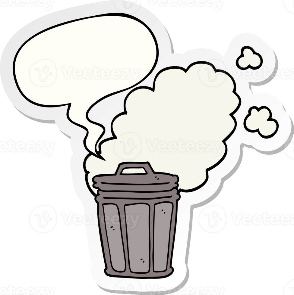 cartoon stinky garbage can and speech bubble sticker png