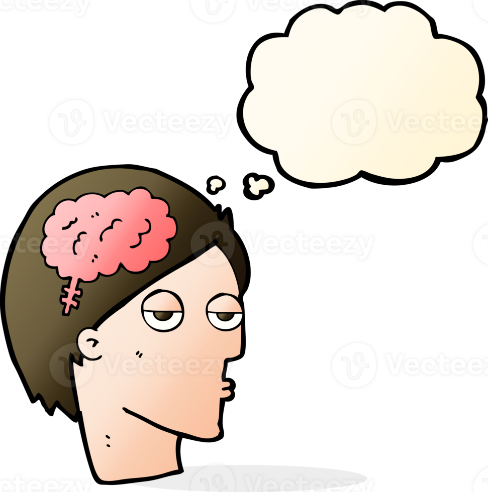cartoon head with brain symbol with thought bubble png