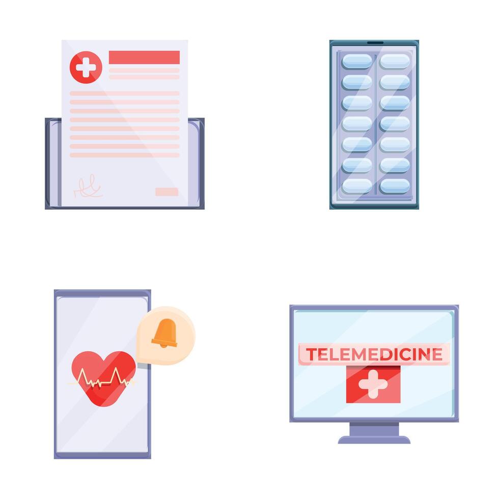 telemedicina íconos conjunto dibujos animados vector. virtual médico tratamiento vector