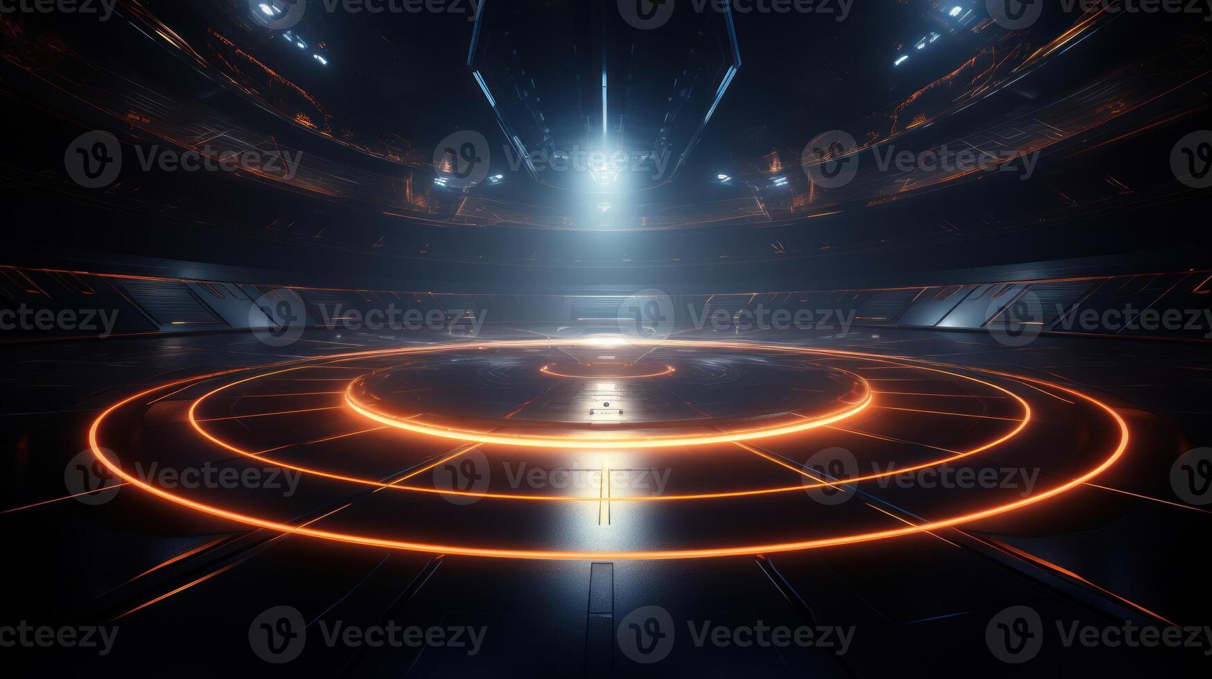 AI generated Futuristic Circular Sci-Fi Chamber with Glowing Lines photo