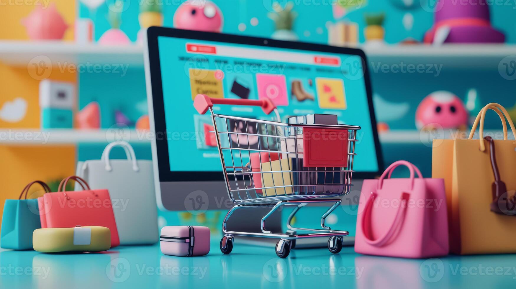 AI generated Colorful Online Shopping and E-commerce Concept photo
