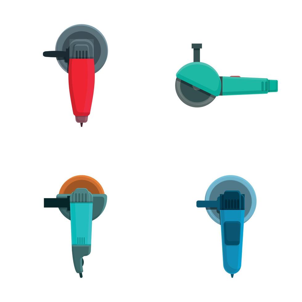 Angle grinder icons set cartoon vector. Equipment for cutting and grinding vector