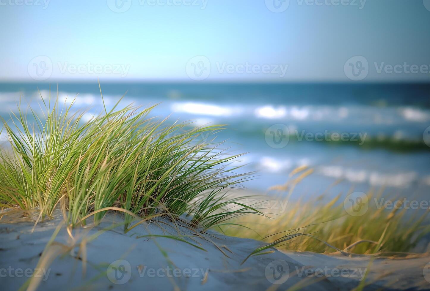 AI generated Graceful Seagrass by the Shore with Ocean Waves photo