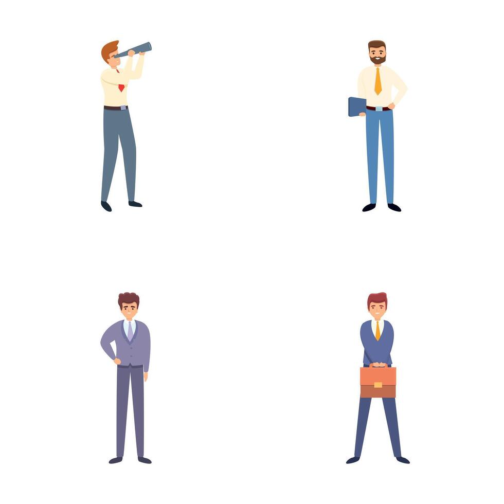 Businessman character icons set cartoon vector. Various man wearing formal suit vector