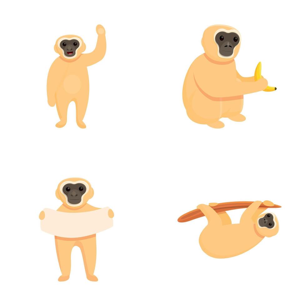 linda gibón íconos conjunto dibujos animados vector. gibón primate mamífero vector