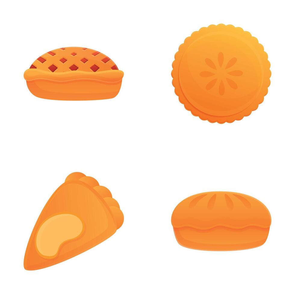 Pie icons set cartoon vector. Delicious homemade pie whole and slice vector