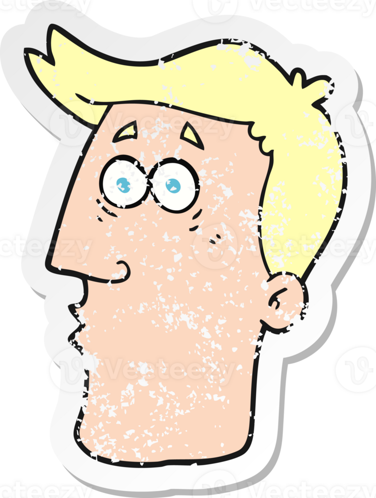 retro distressed sticker of a cartoon male face png