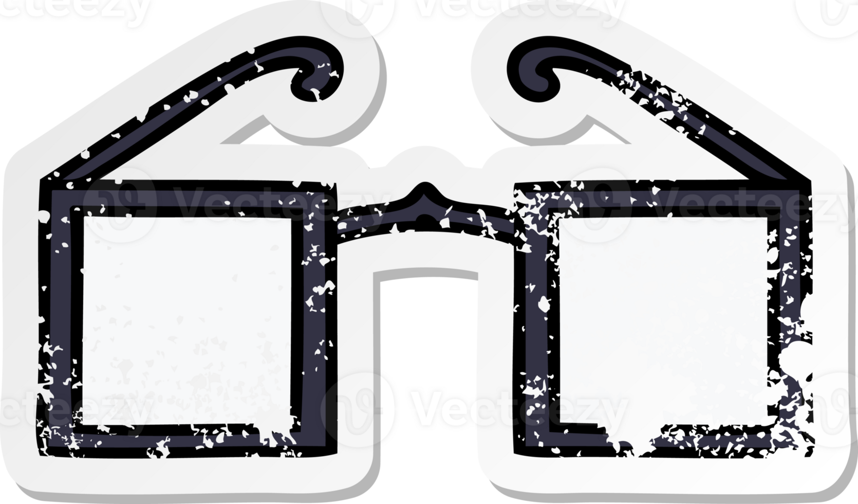 distressed sticker of a cute cartoon square glasses png