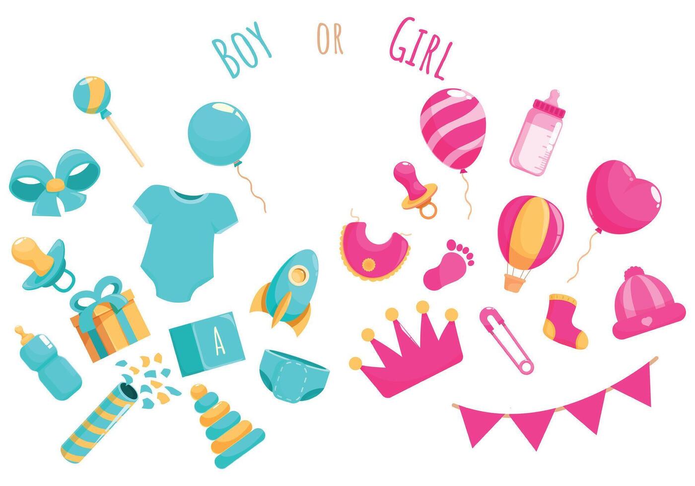 Announcement newborn gender icons set cartoon vector. Baby boy vector