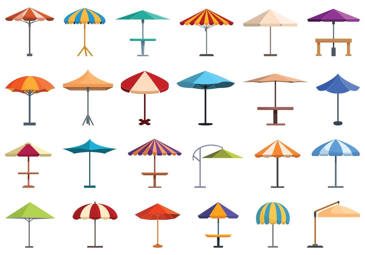 Outdoor cafe umbrella icons set cartoon vector. Street table design vector
