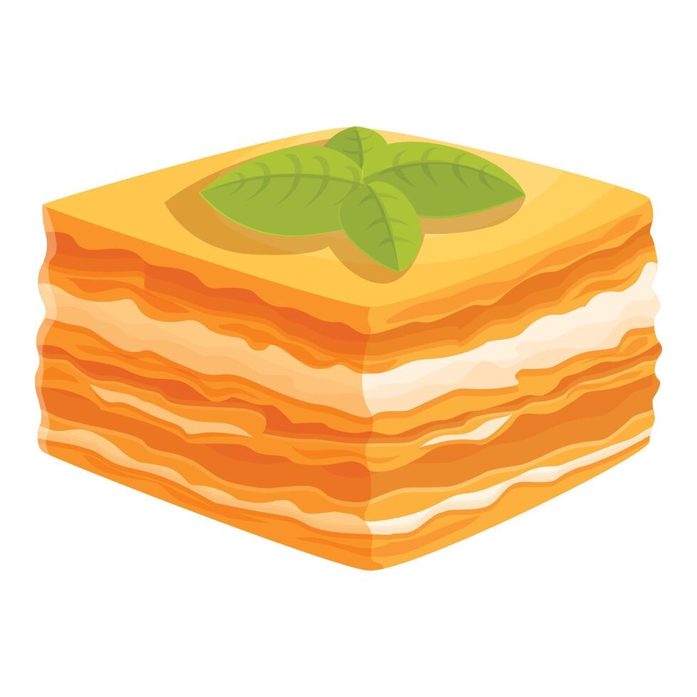 Mint leaf cake icon cartoon vector. Napoleon dessert vector