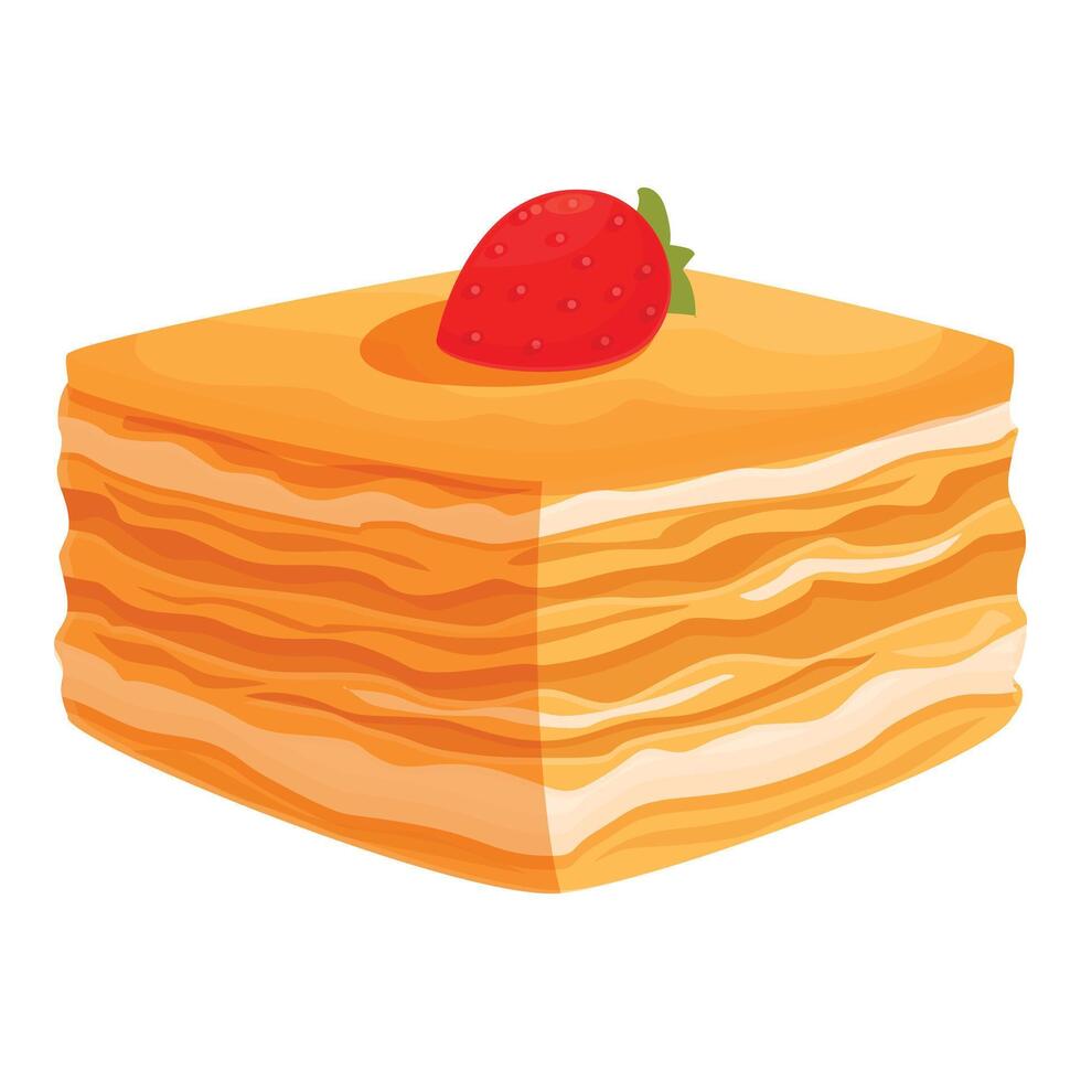 Strawberry fruit cake icon cartoon vector. Napoleon dessert vector