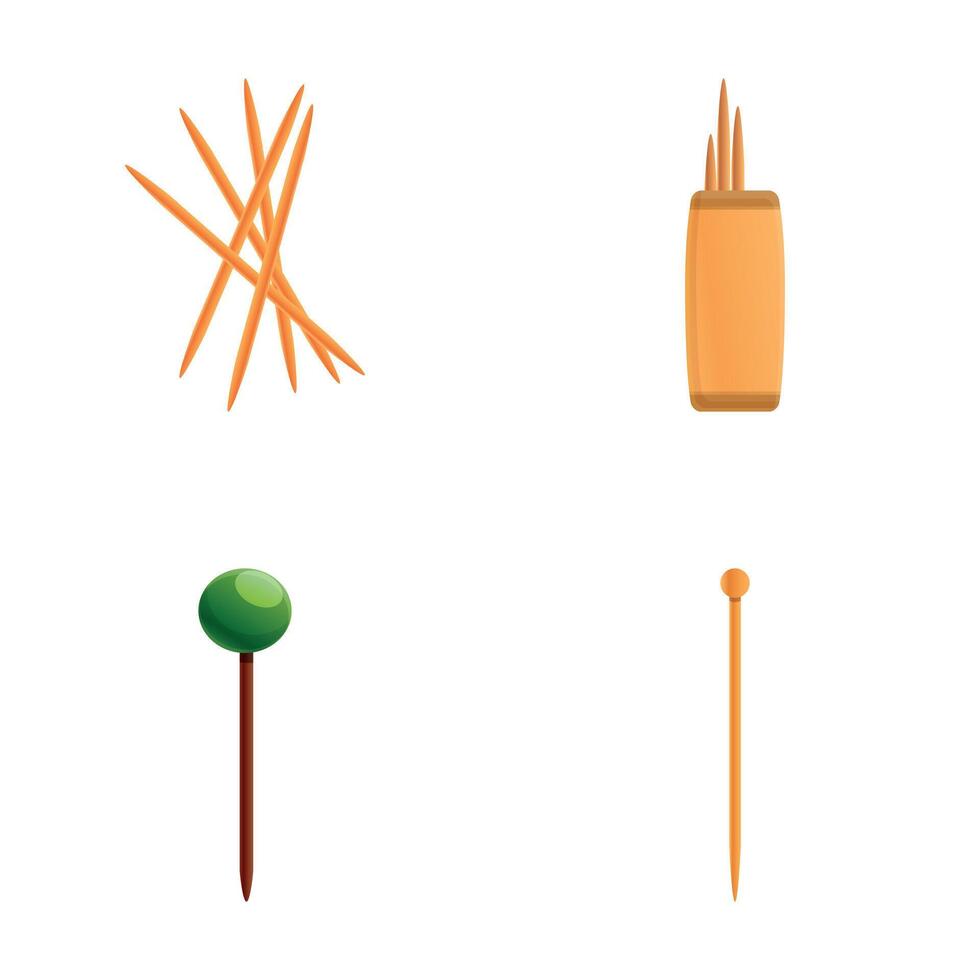 palillo de dientes íconos conjunto dibujos animados vector. palillo de dientes para cóctel o comida vector