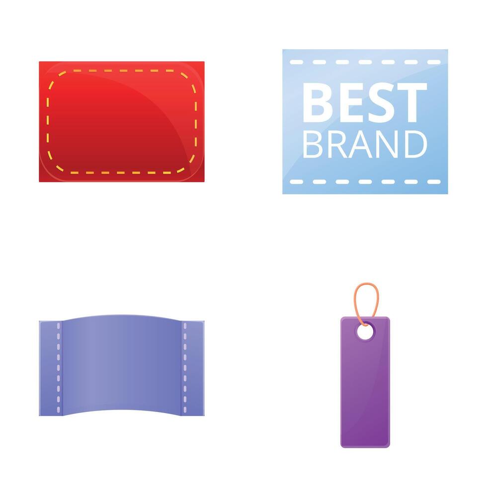 Fabric tag icons set cartoon vector. Clothes label vector