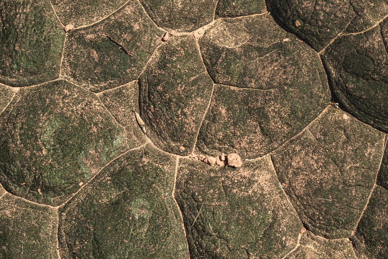 Brown rock texture in top view serves as a unique and captivating.  Nature from top of hill. photo