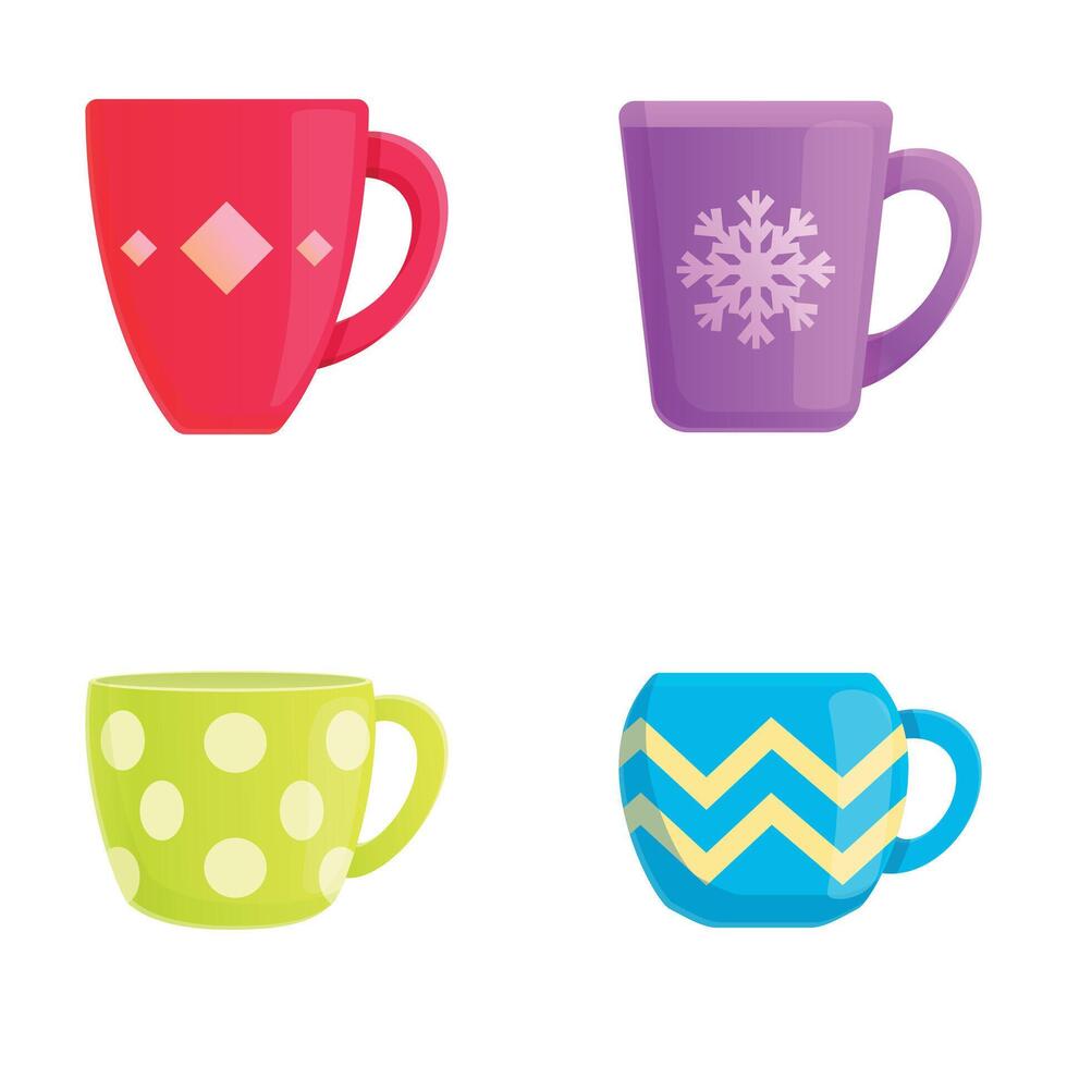 vistoso taza íconos conjunto dibujos animados vector. varios brillante cerámico taza vector