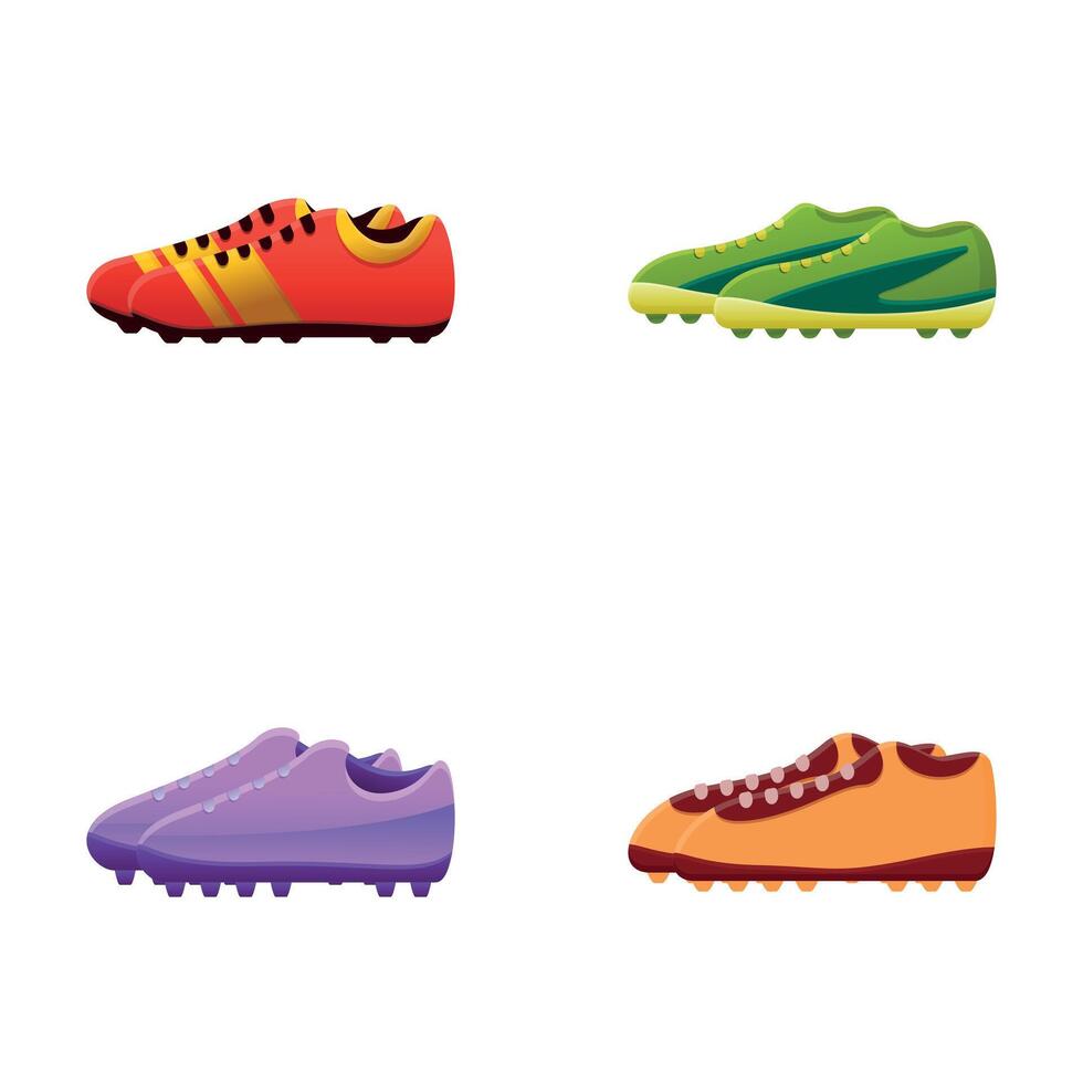 Soccer boot icons set cartoon vector. Various soccer shoe vector