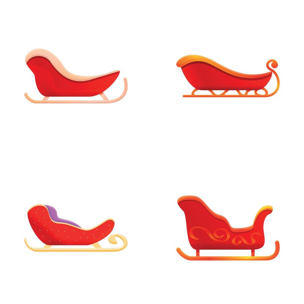 trineo íconos conjunto dibujos animados vector. Navidad rojo trineo vector