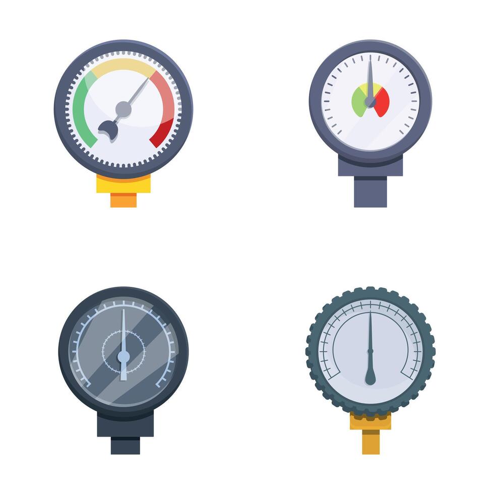 Pressure gauge icons set cartoon vector. Different type of manometer vector