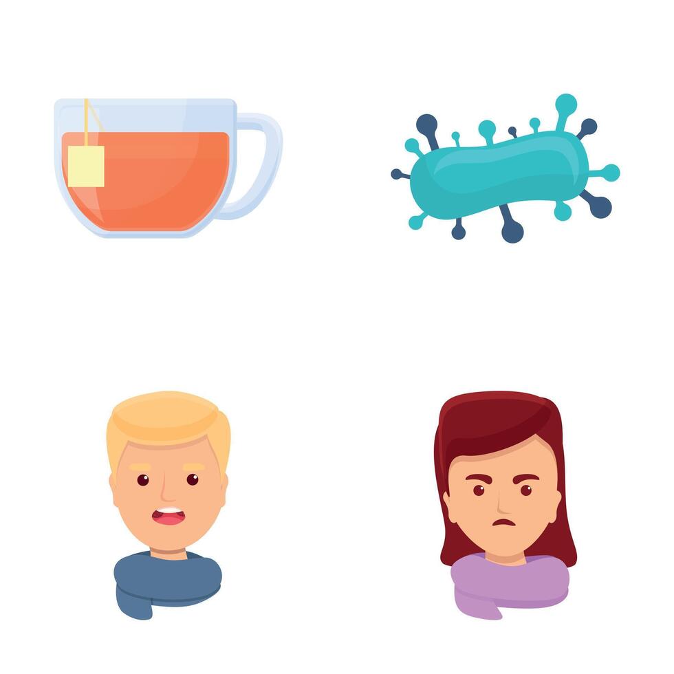 Throat disease icons set cartoon vector. Man and woman with pain in throat vector