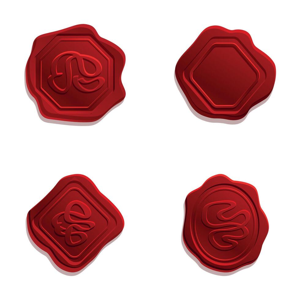 Wax seal icons set cartoon vector. Retro realistic red stamp vector