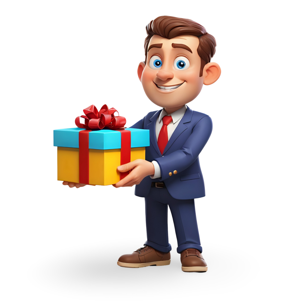 cartoon businessman holding a gift box png