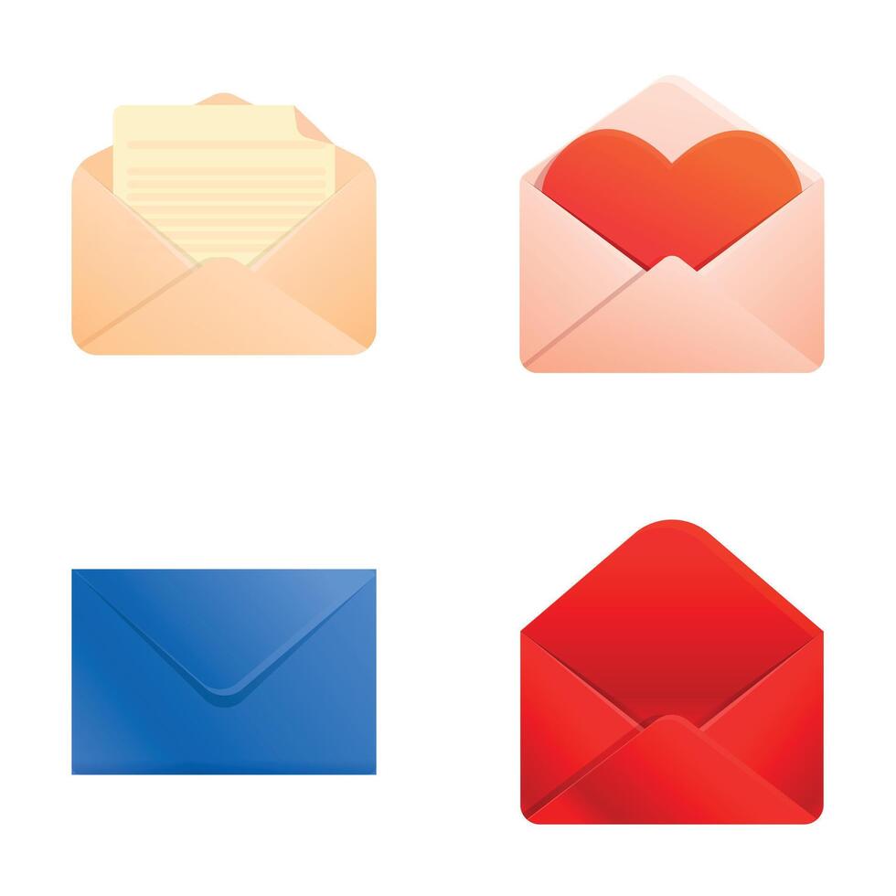 Email marketing icons set cartoon vector. Open and close envelope with document vector